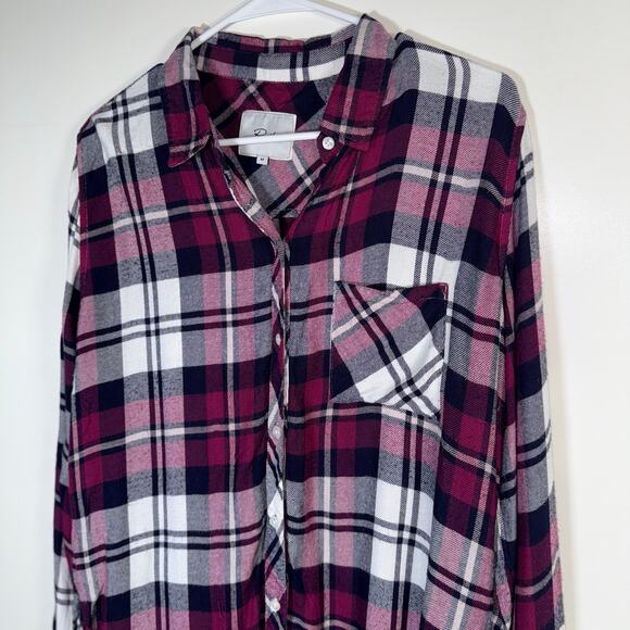 Rails Hunter Plaid Shirt Women’s Medium Rayon Button Down Navy/Burgundy Flannel - Picture 5 of 16